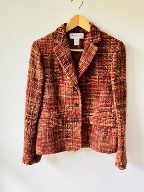 Vintage Jones New York Rust Multi-Color Wool Tweed Blazer - 8 Petite